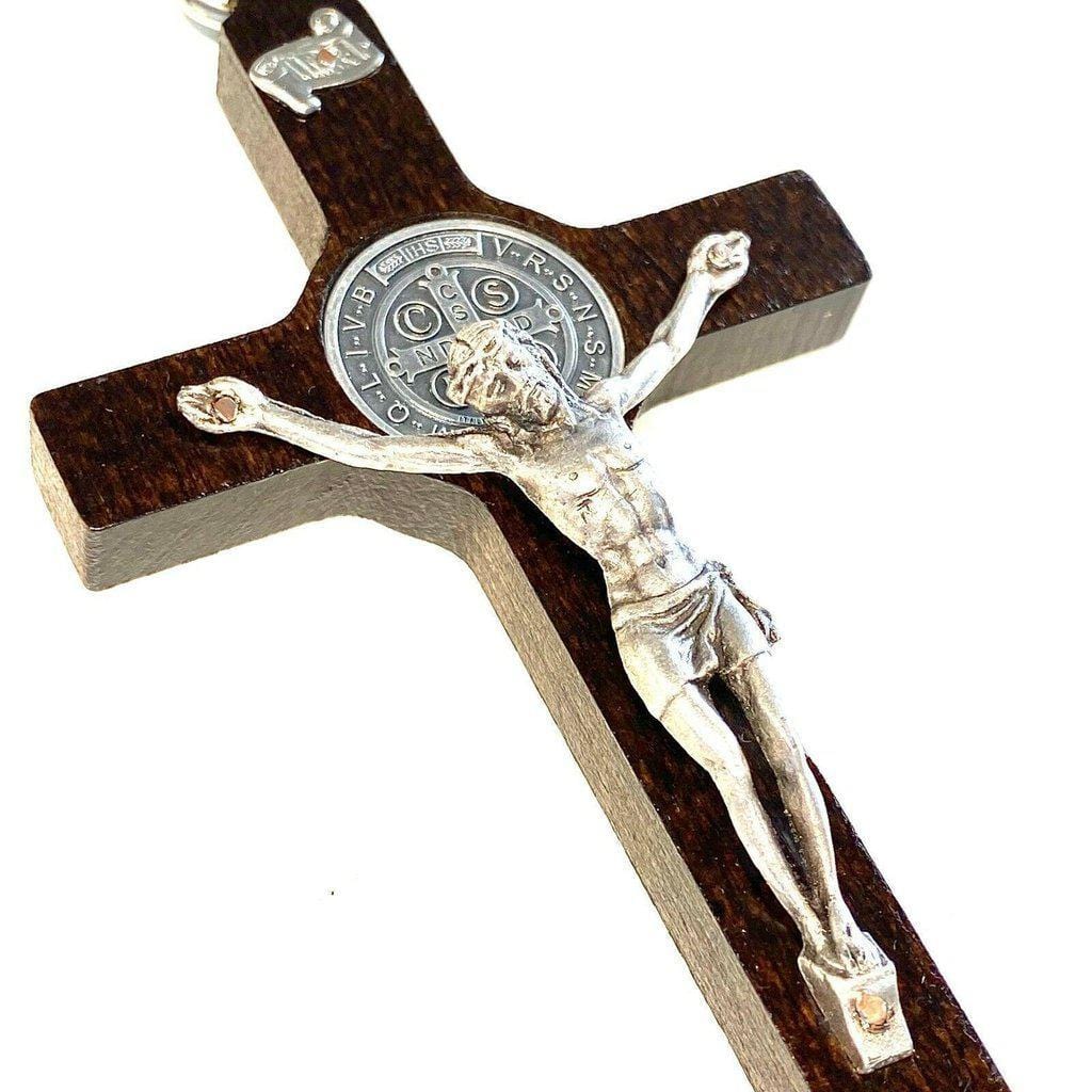St. Benedict High Quality 4" 1/2 DARK WOOD Crucifix - Exorcism - Pectoral Cross-Catholically