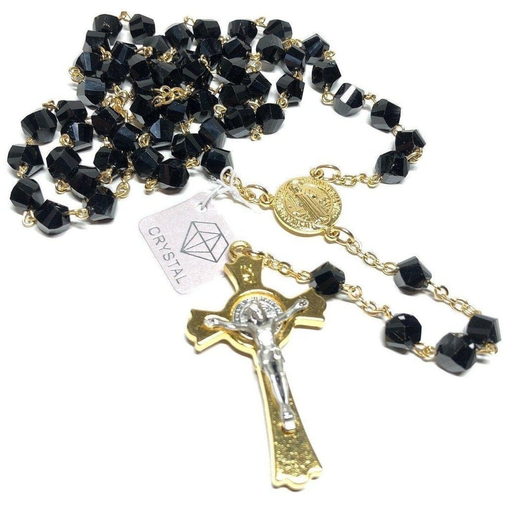 St. Benedict - San Benito - Black Crystal Rosary Blessed By Pope-Catholically