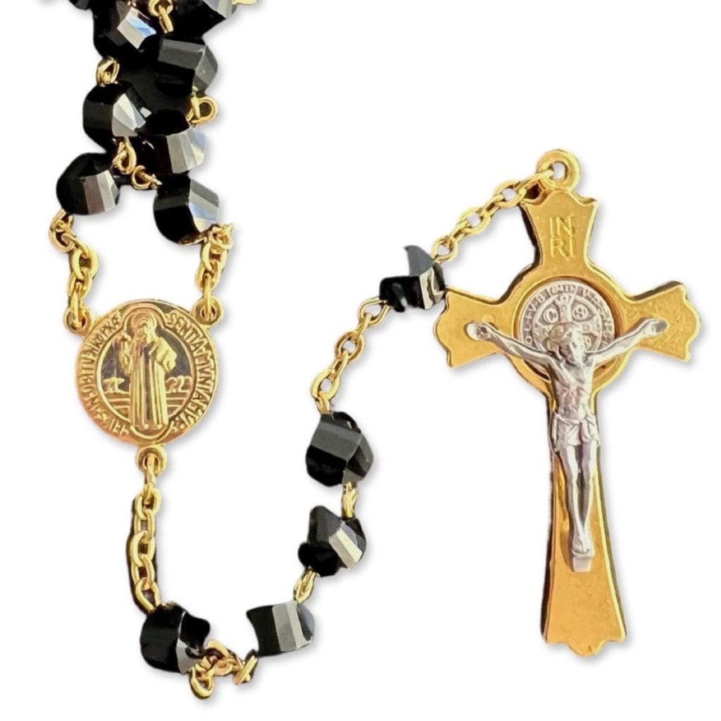 Catholically Rosaries St. Benedict - San Benito - Black Crystal Rosary Blessed By Pope