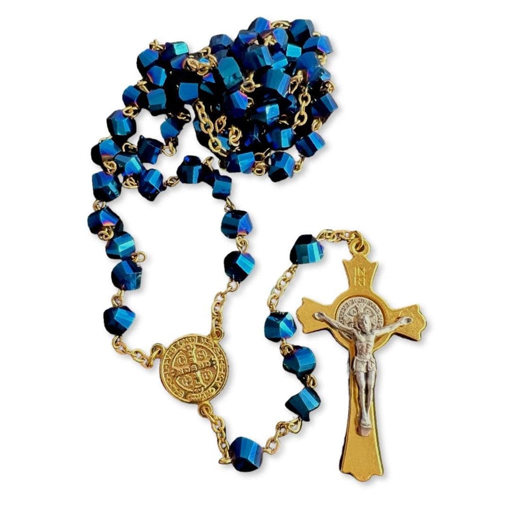 Catholically Rosaries St. Benedict - San Benito - Blue AOB Crystal Rosary Blessed By Pope