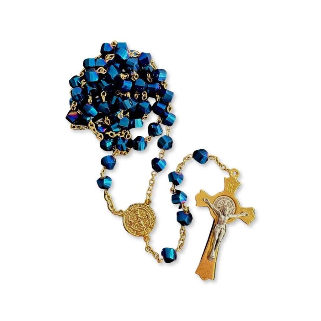 Catholically Rosaries St. Benedict - San Benito - Blue AOB Crystal Rosary Blessed By Pope