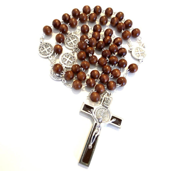 Desert Monk good Catholic Rosary with brown wooden beads, St. Benedict copper crucifix and center and paracord - Regina Rosaries Catholic Gifts