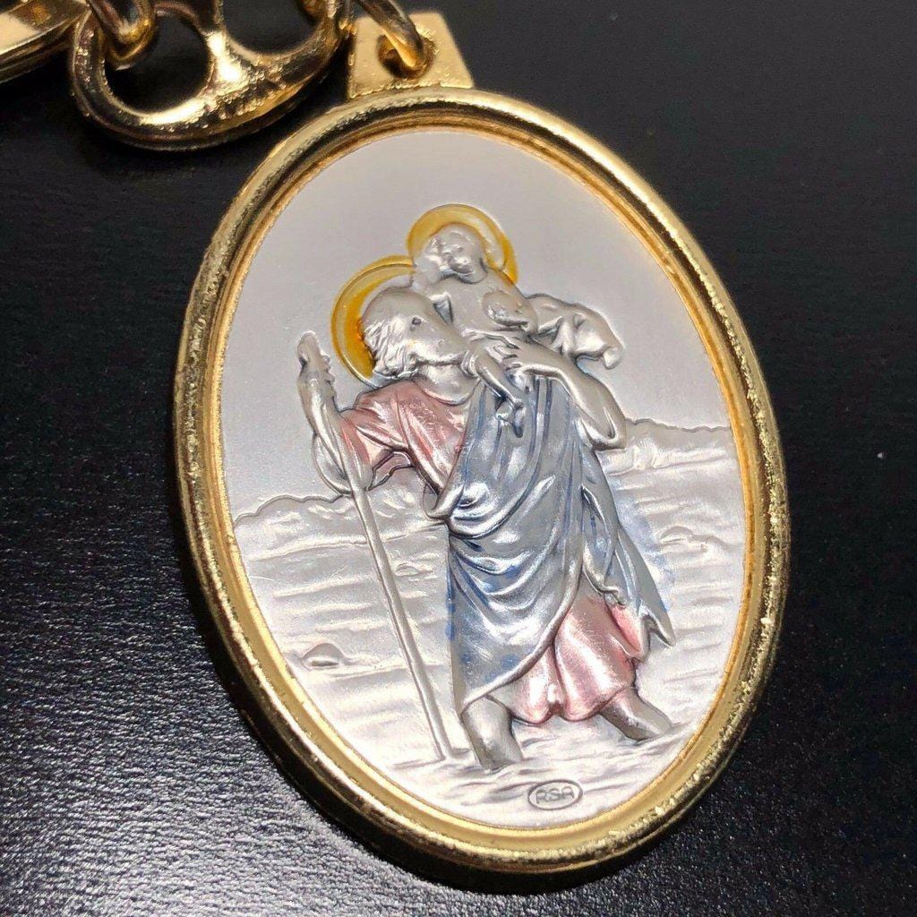 St. Christopher  Silver Catholic key ring  Keychain  Keyring Blessed by Pope - Catholically