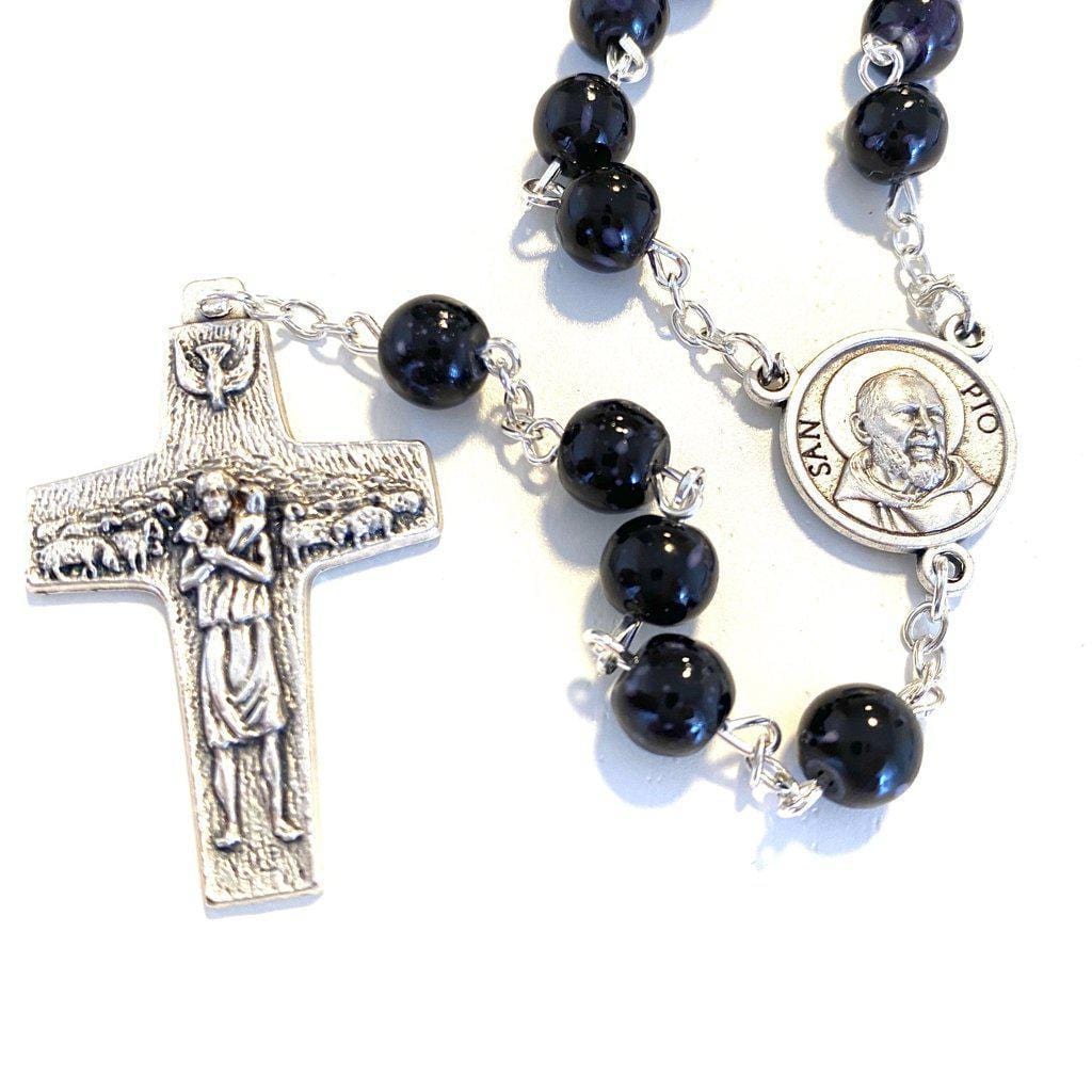St Father Pio Blessed Rosary-Chain w/ 2nd Class Free Relic Padre Pio-Catholically