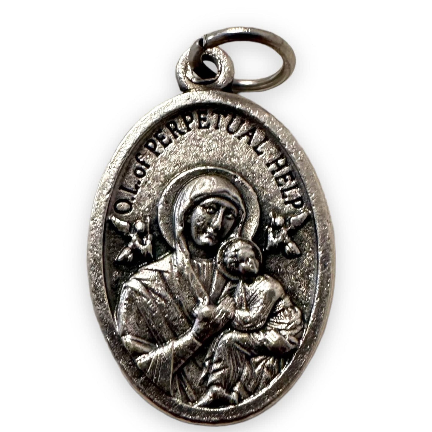 Catholically Medal St. Gerard & Our Lady Of Perpetual Help  Silver Oxidized Medal Pendant