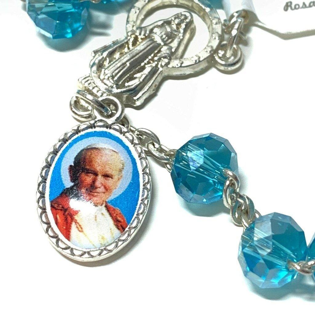 St. John Paul II - Crystal Rosary +Relic medal ex-indumentis -Blessed by Pope - Catholically