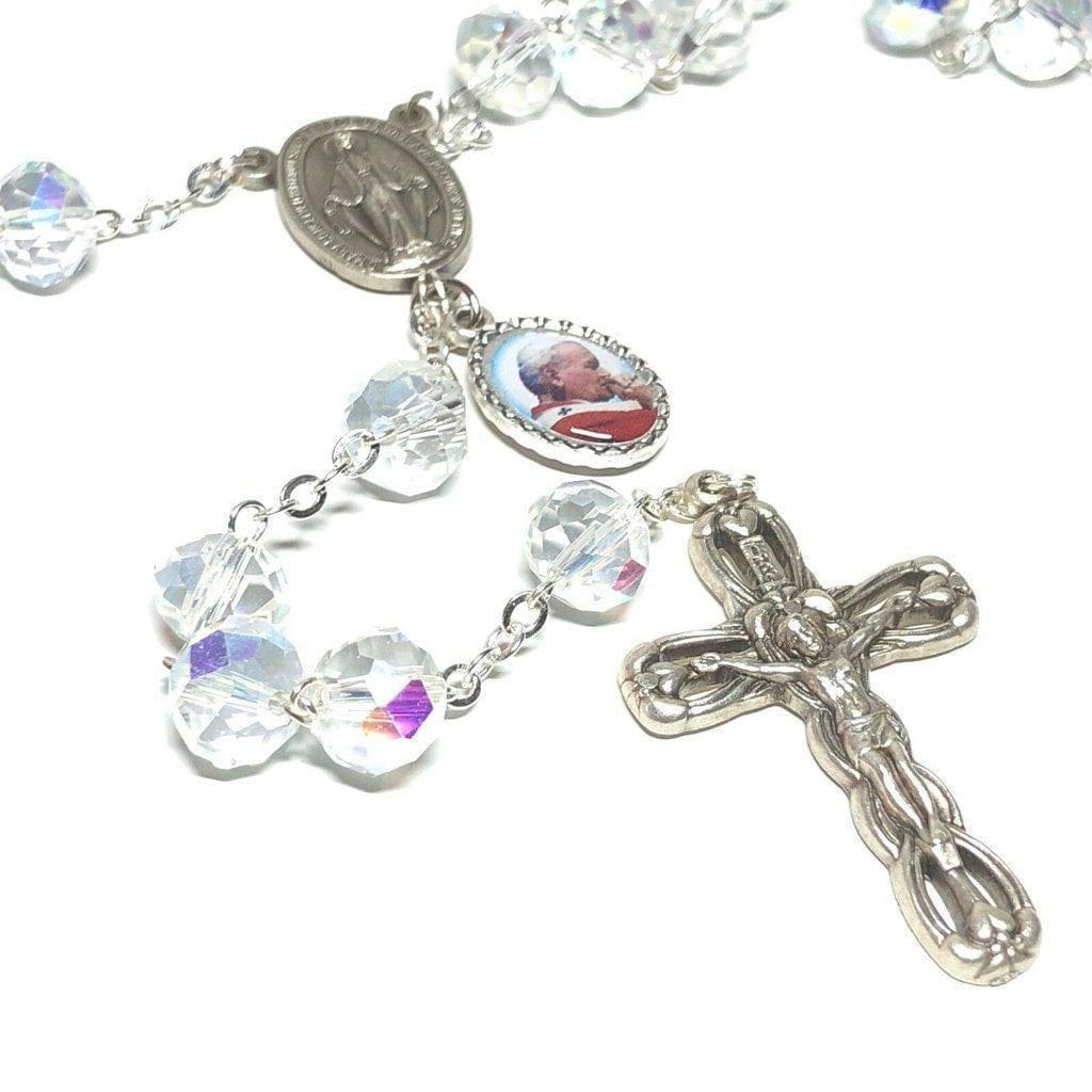 St. John Paul Ii - Crystal Rosary +Relic Medal Ex-Indumentis -Blessed By Pope-Catholically