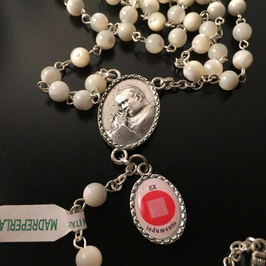 St. John Paul II - Mother Of Pearl Rosary -Relic Medal -Blessed-Catholically
