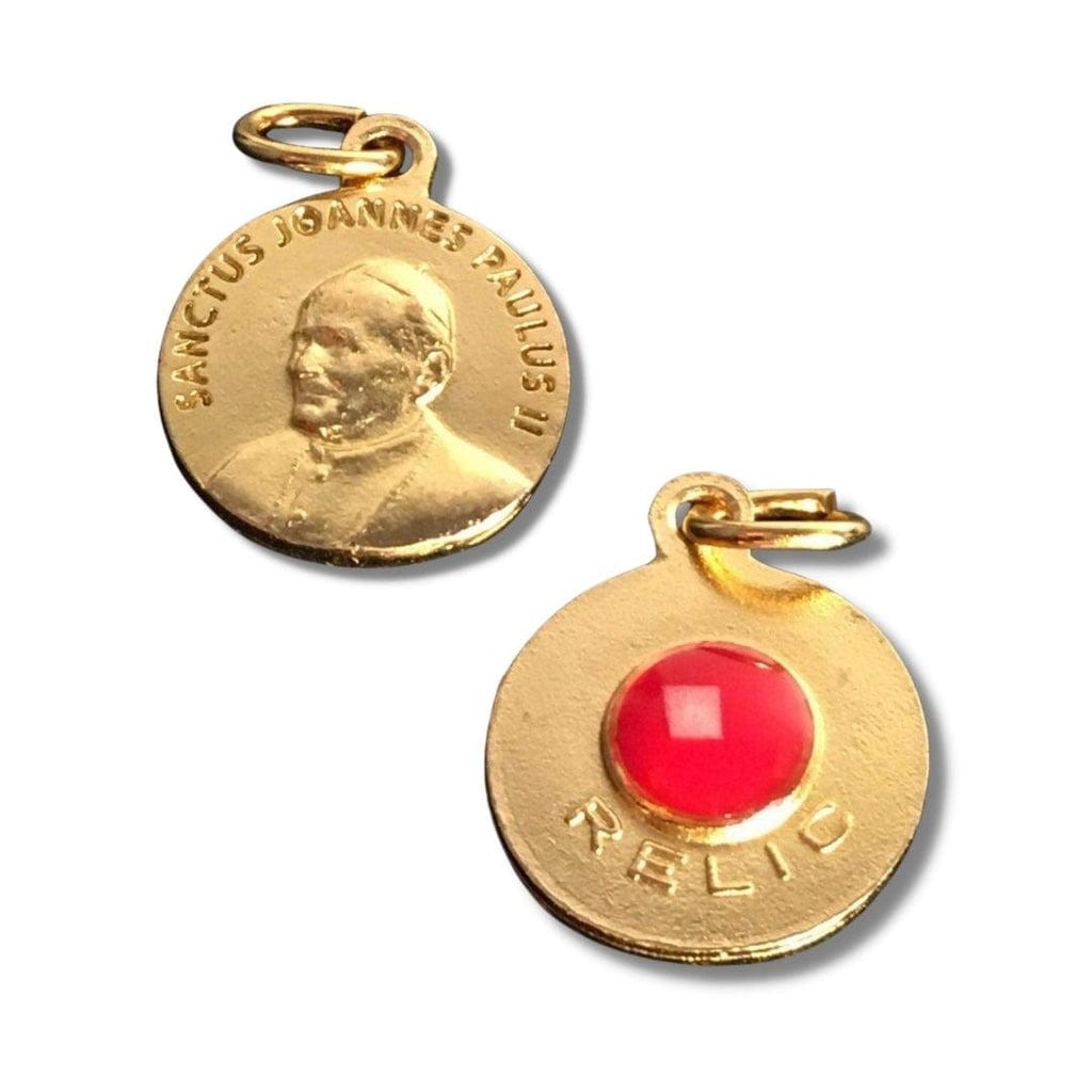 Catholically Patron Saint Medal St. John Paul II Pope Ex-Indumentis Relic Medal - Gold-tone