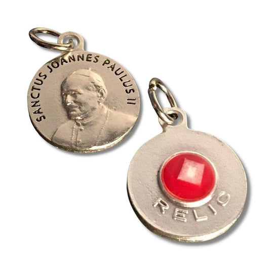 Catholically Patron Saint Medal St. John Paul II Pope Ex-Indumentis Relic Medal - Silver-Tone
