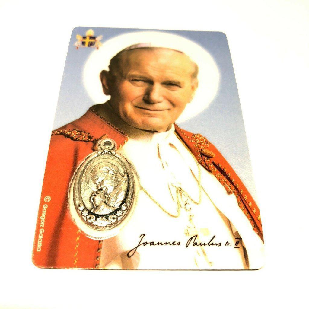 St. John Paul II & St. John XXIII  Holy Card with embedded medal - Catholically