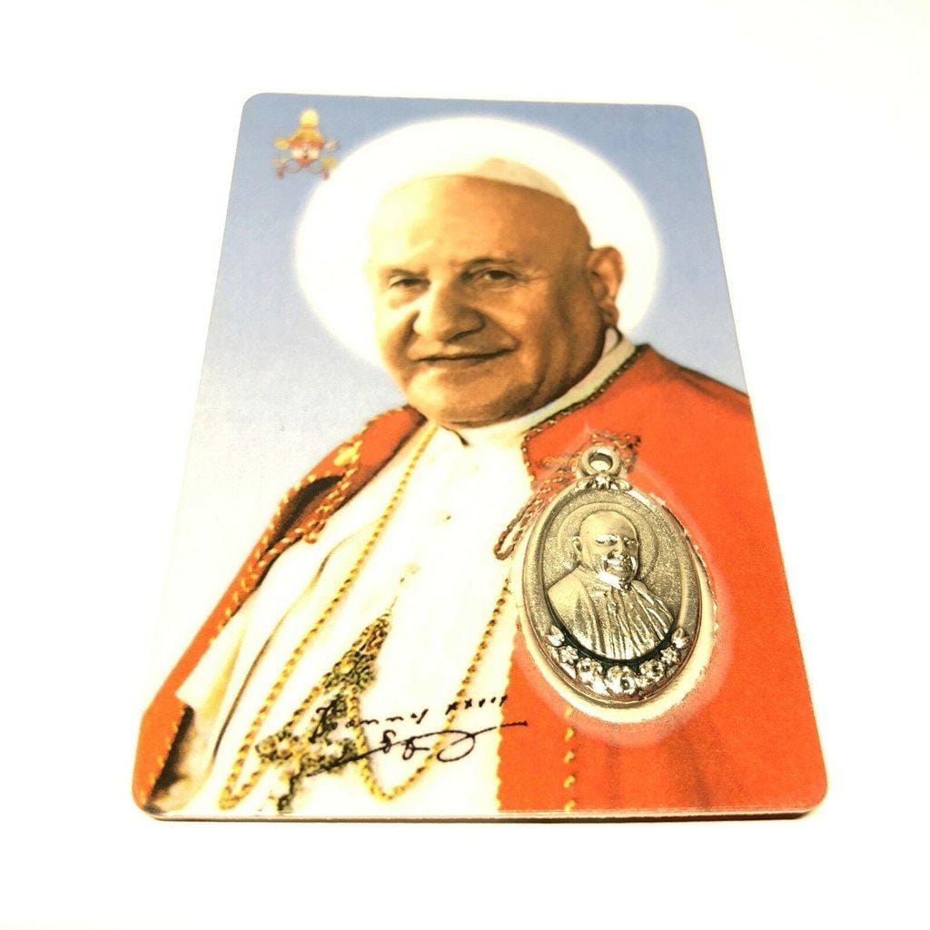 St. John Paul II & St. John XXIII  Holy Card with embedded medal - Catholically