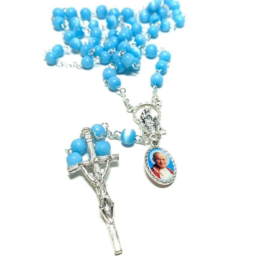 St. John Paul II - turquoise Rosary -Relic ex-indumentis medal -Blessed - Catholically