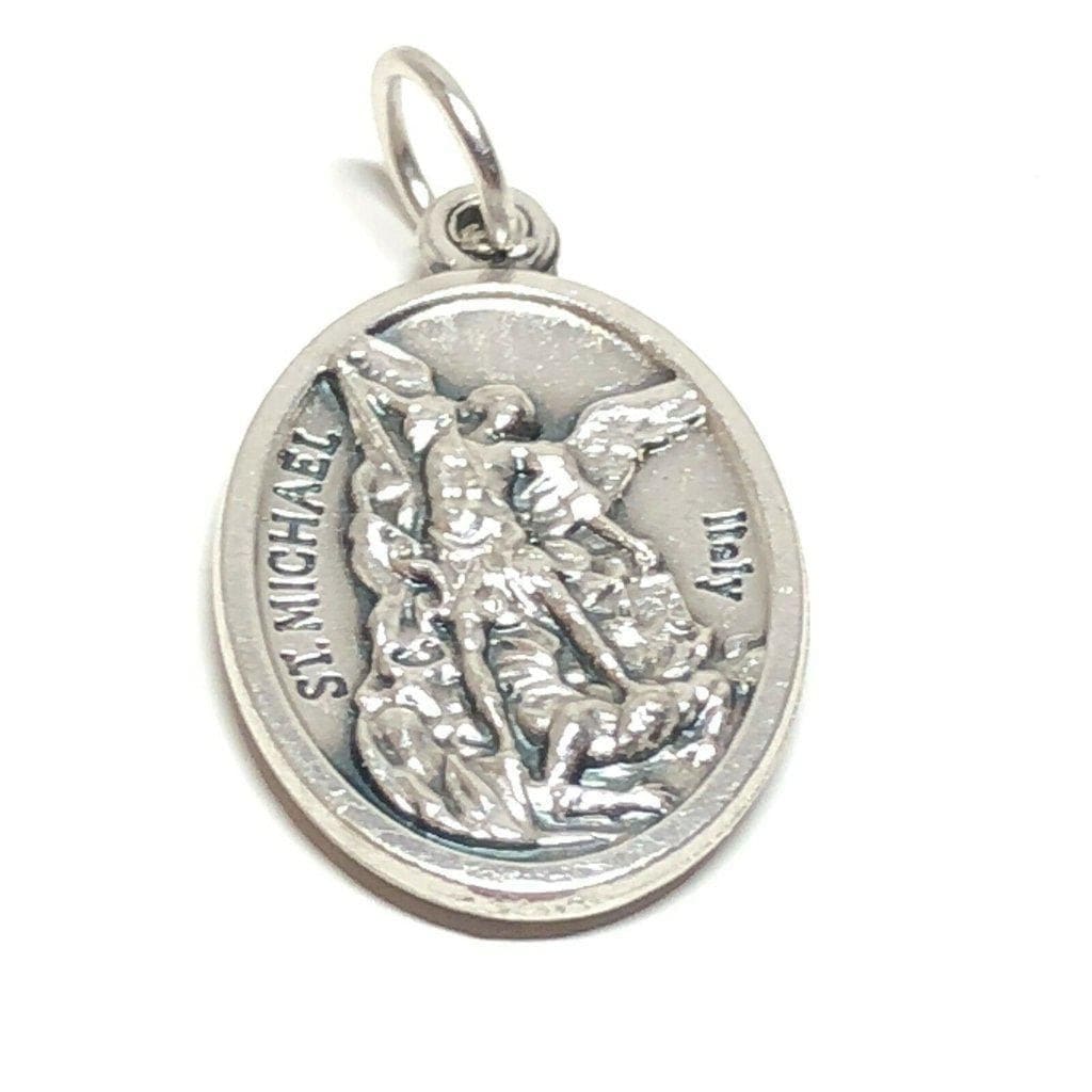 St. Michael Archangel & Guardian Angel - Silver Oxidized Medal Pendant Charm-Catholically