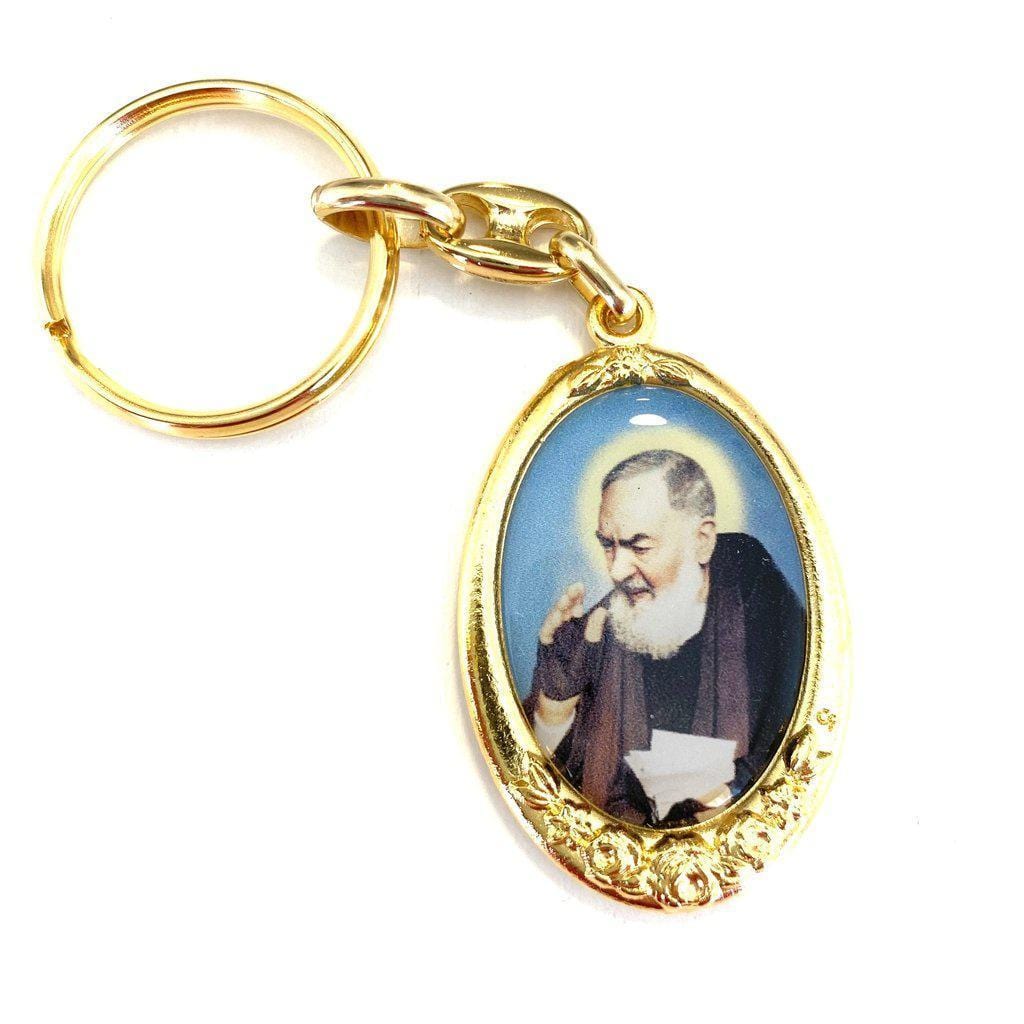 St. Padre Pio - Golden Catholic Key Ring - Keychain - Keyring - Blessed By Pope-Catholically