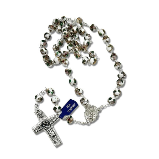 Catholically Rosaries St. Padre Pio White Rosary Blessed By Pope with Relic