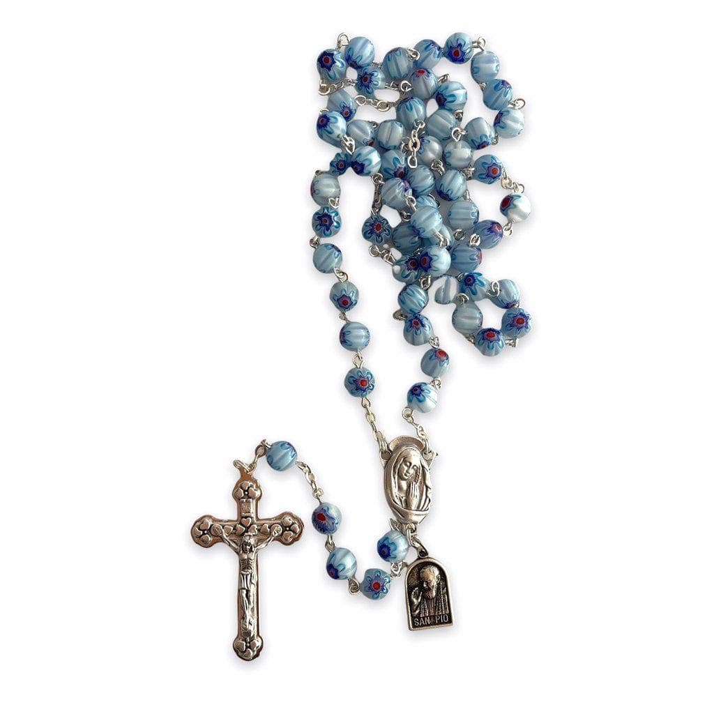 St. Pio Blue Rosary Blessed By Pope w/ 2nd Class Relic - St. Father Pio-Catholically