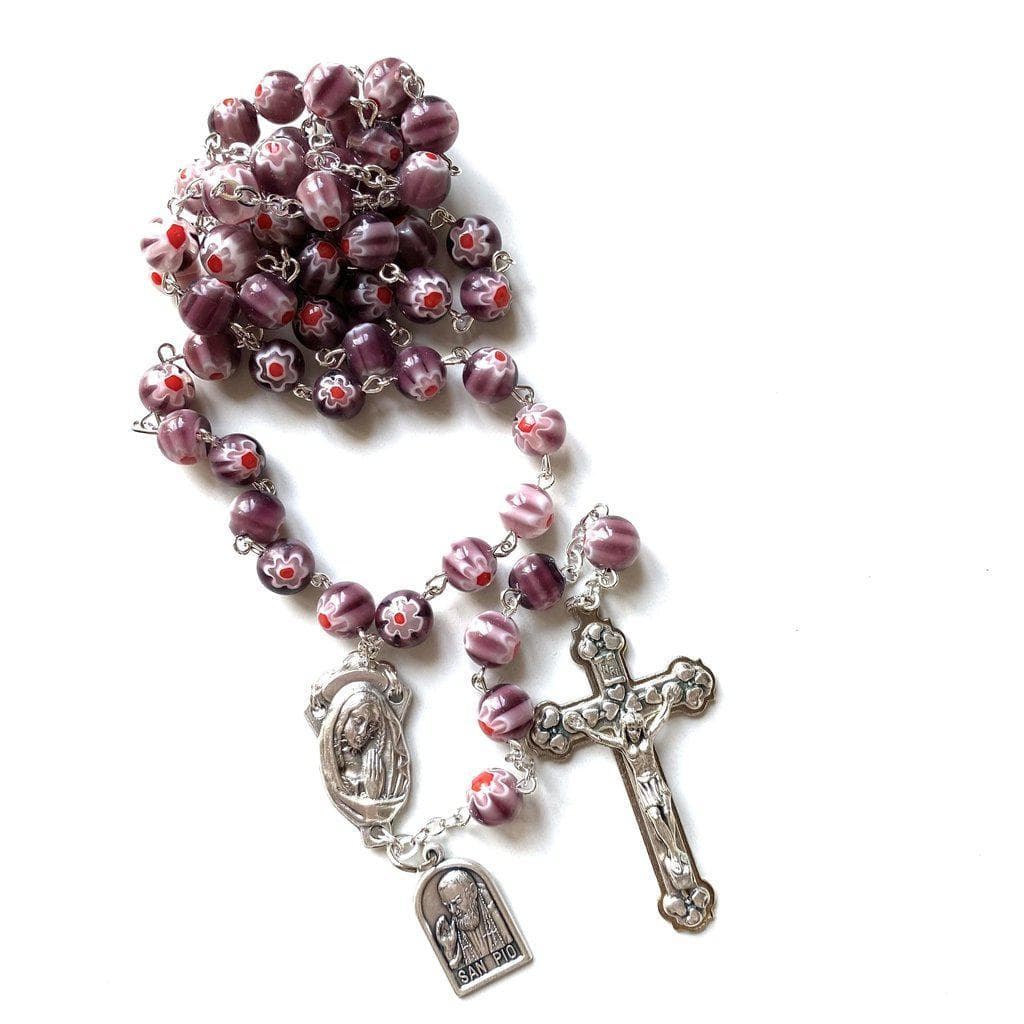 St. Pio Purple Rosary Blessed By Pope w/ 2nd Class Relic - St. Father Pio-Catholically