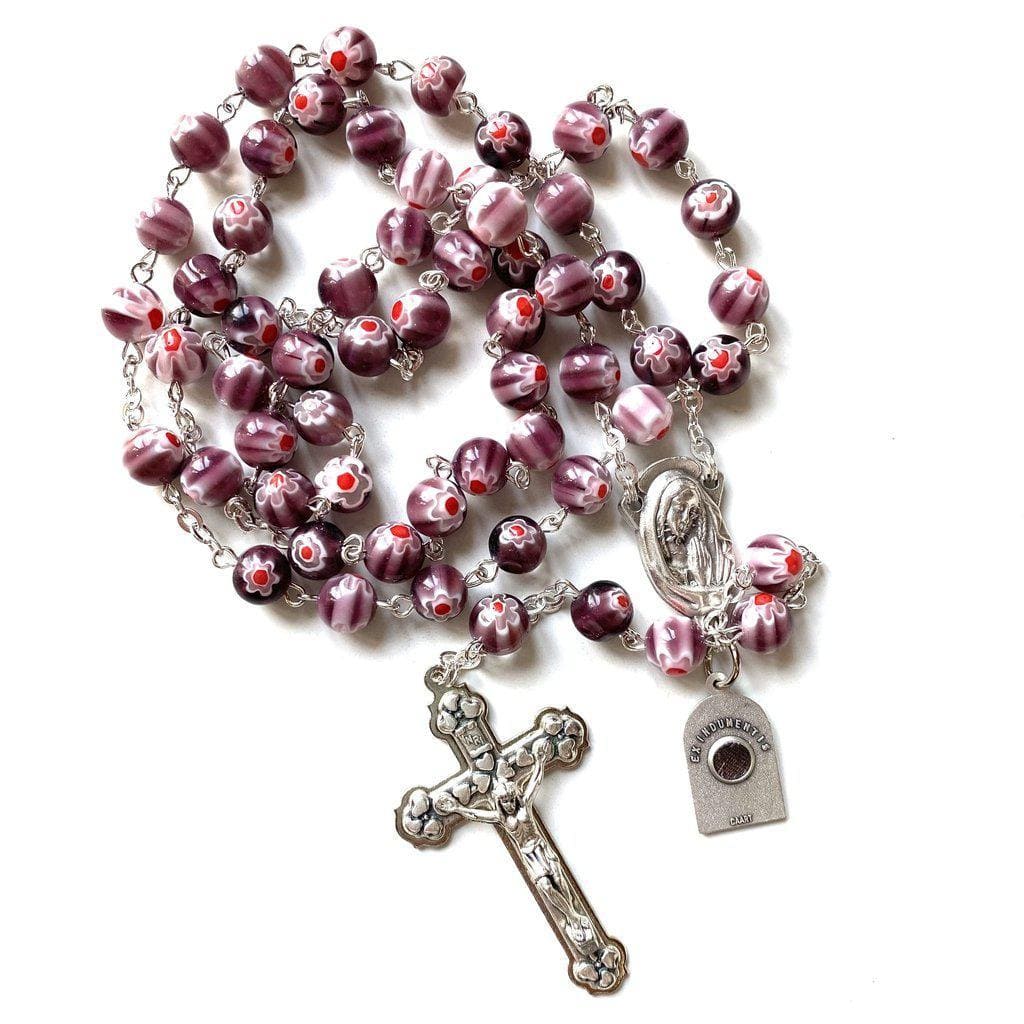 St. Pio Purple Rosary Blessed By Pope w/ 2nd Class Relic - St. Father Pio-Catholically
