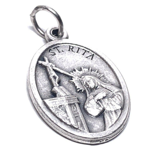 St. Rita of Cascia  Silver Oxidized Medal Pendant  Lost & Impossible causes - Catholically