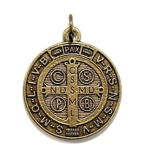 St. Saint Benedict 1" Bronze Tone Medal - Catholic Pendant - Exorcism-Catholically