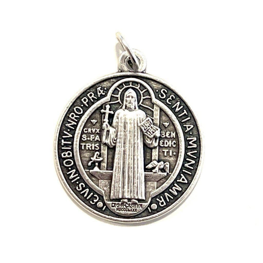St. Saint Benedict 1" Silver tone Medal - Catholic Pendant - Exorcism - Blessed By Pope-Catholically