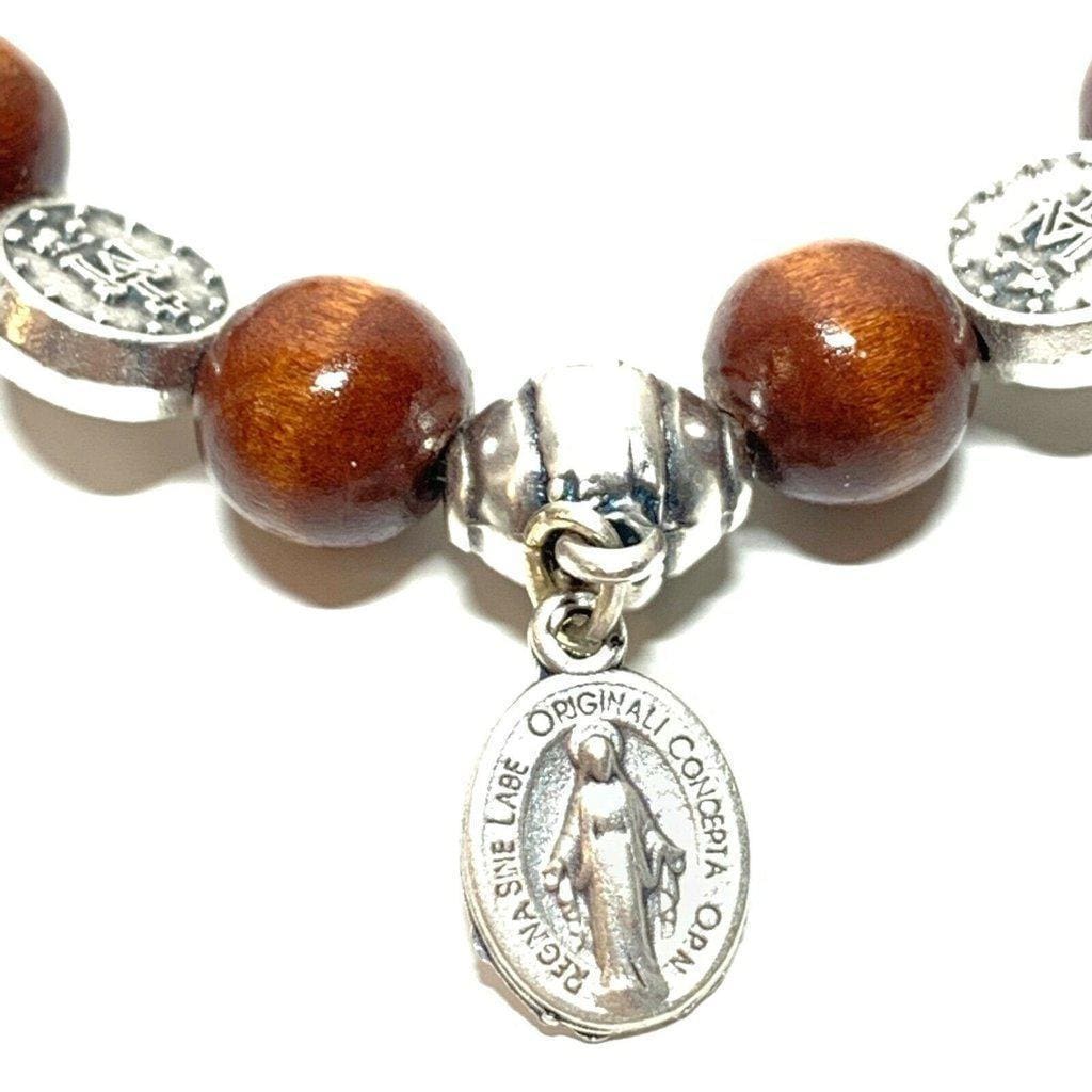 Stretch - Wooden Bracelet Miraculous Medal - Blessed By Pope-Catholically