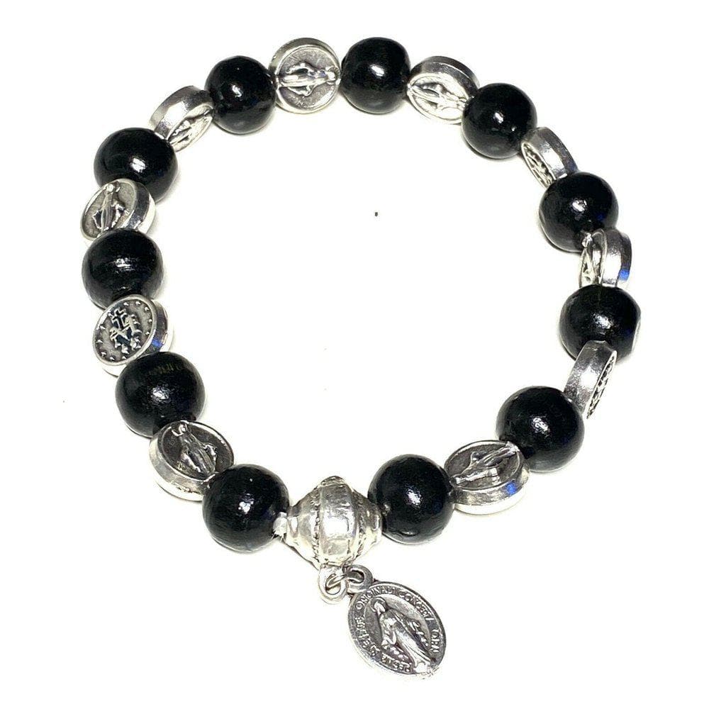 Stretch Wooden Bracelet - Miraculous Medal - Blessed By Pope-Catholically