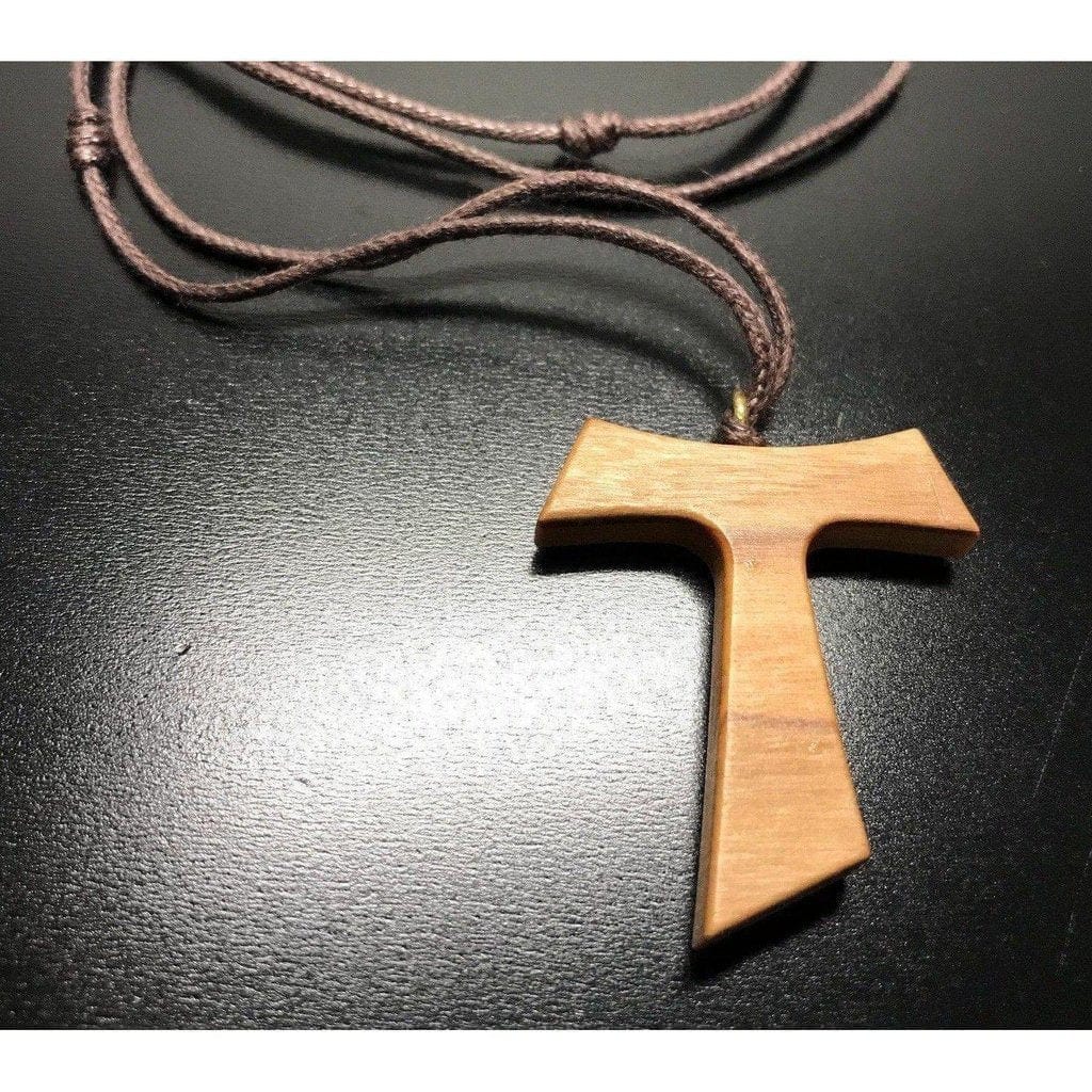 Tau Wooden Cross Blessed By Pope -Franciscan Crucifix 1" 1/2-Catholically