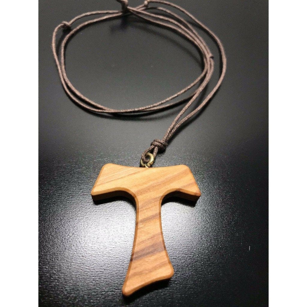 TAU Wooden Cross Blessed by Pope - Franciscan crucifix 1.6 -4 cm - Catholically