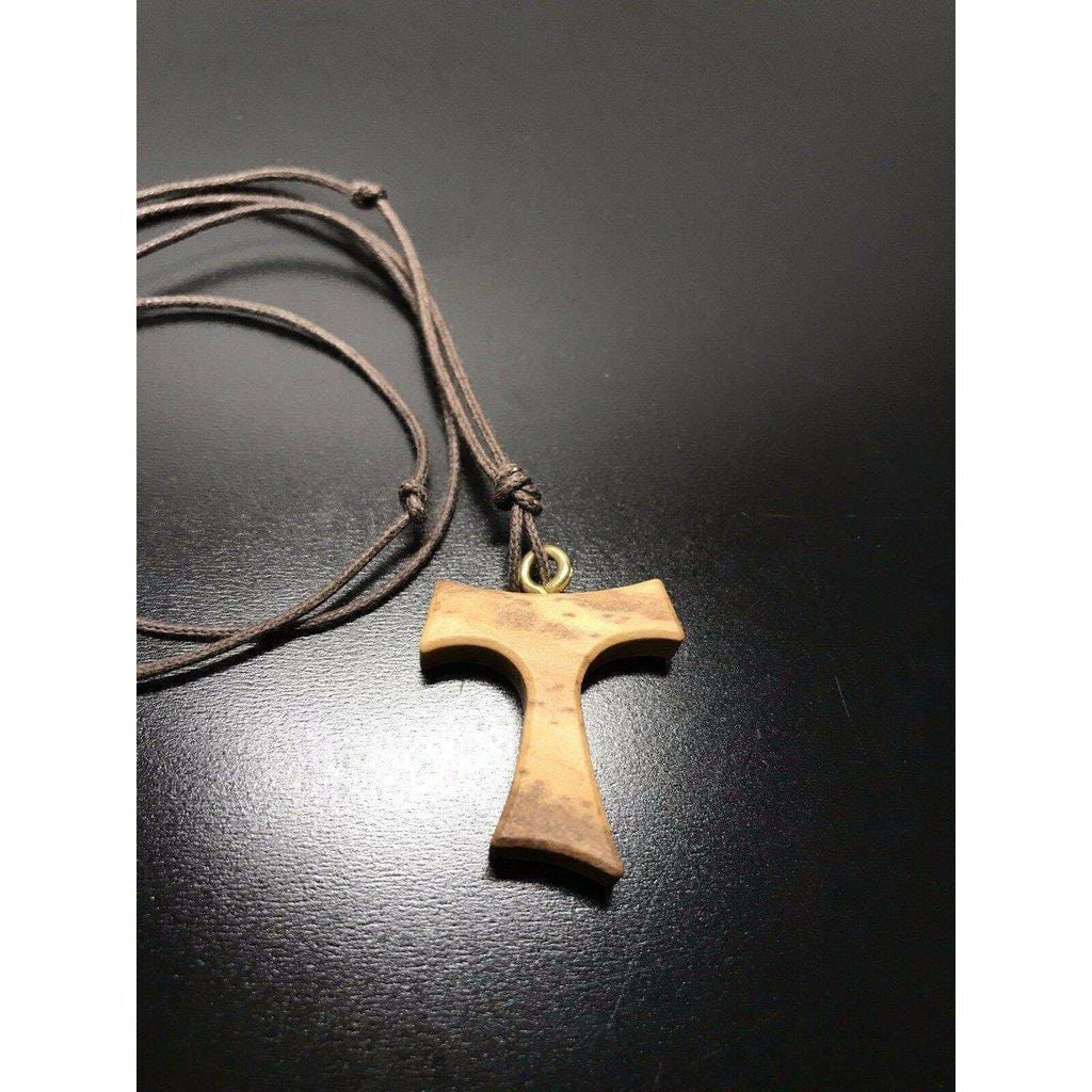Tau Wooden Cross Blessed By Pope -Franciscan Crucifix 1" 1/8-Catholically