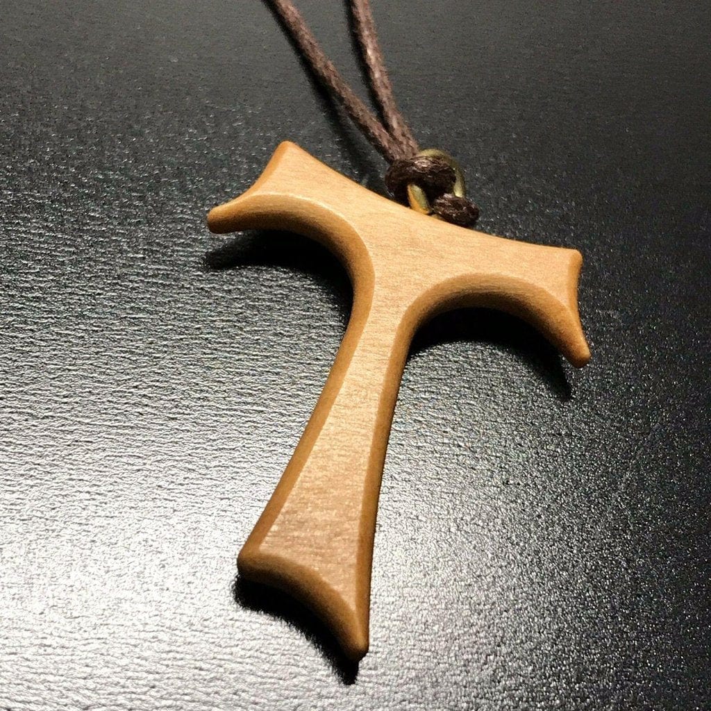 TAU Wooden Cross Blessed by Pope - Franciscan crucifix 1 1/8 - Catholically