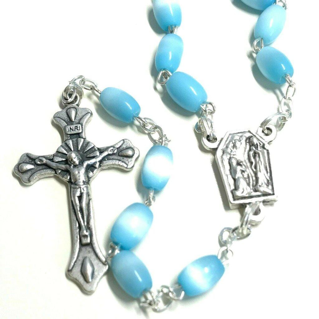 Turquoise - Catholic Rosary Lourdes Water Relic Medal - Blessed by Pope - Catholically