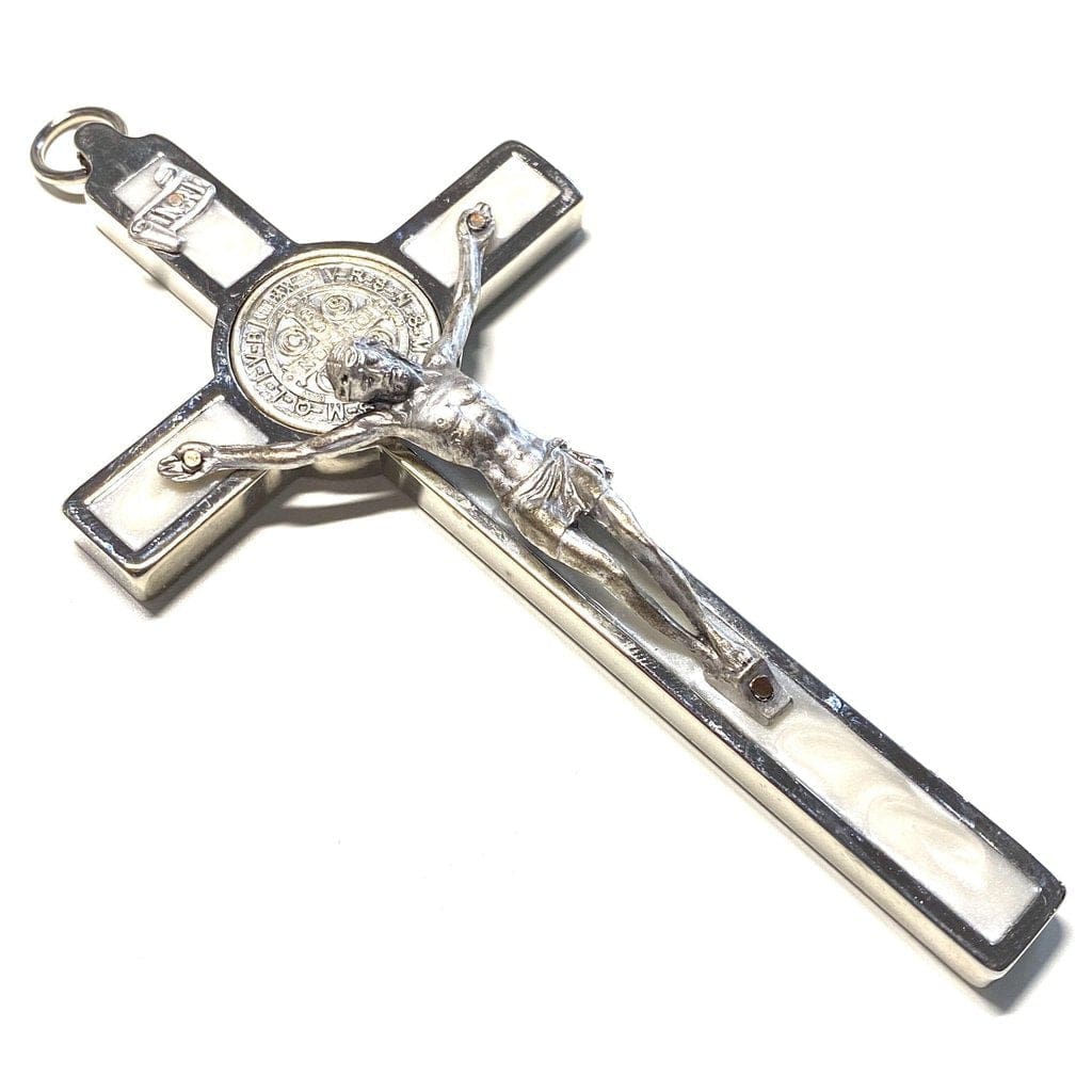 White 4.5" Saint St. Benedict Wall Crucifix - Exorcism Cross - Blessed By Pope-Catholically