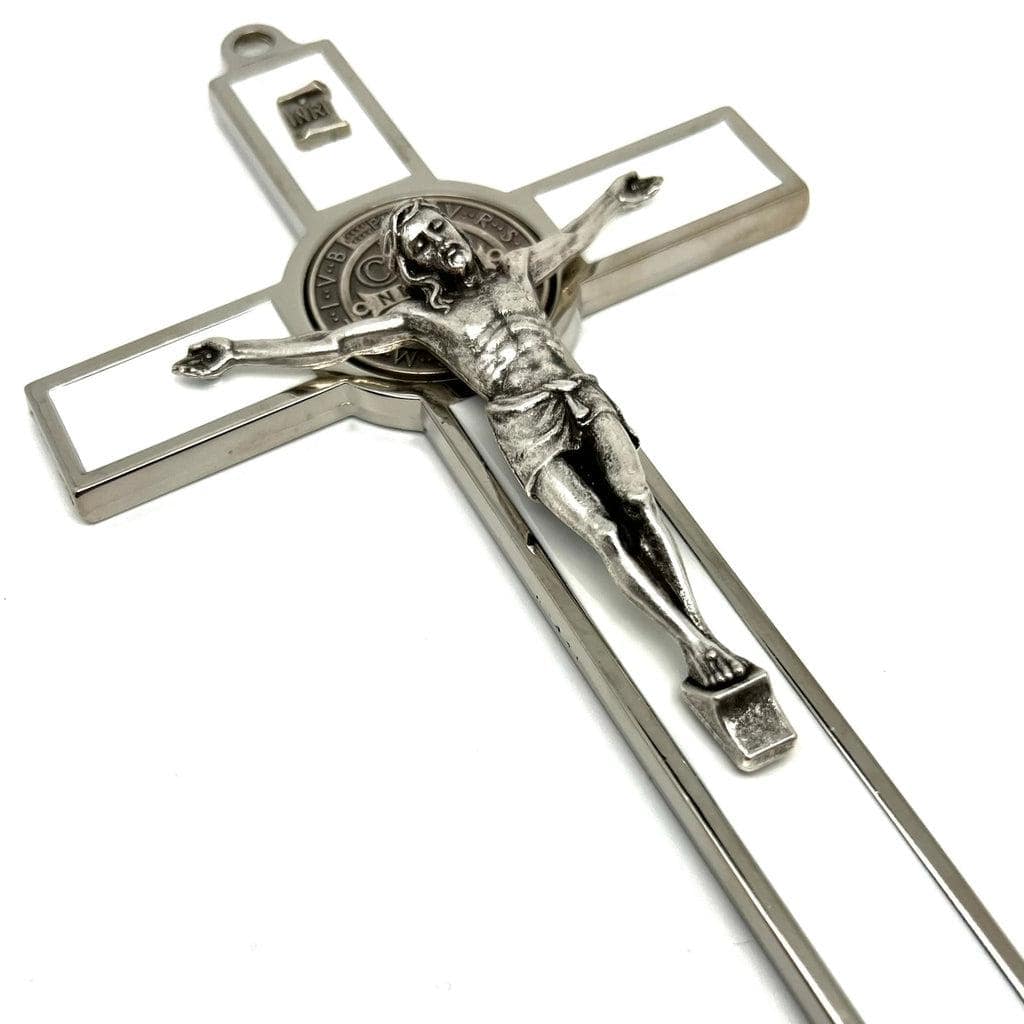 Catholically St Benedict Cross White  7.5" St. Benedict Cross Crucifix - Exorcism - San Benito