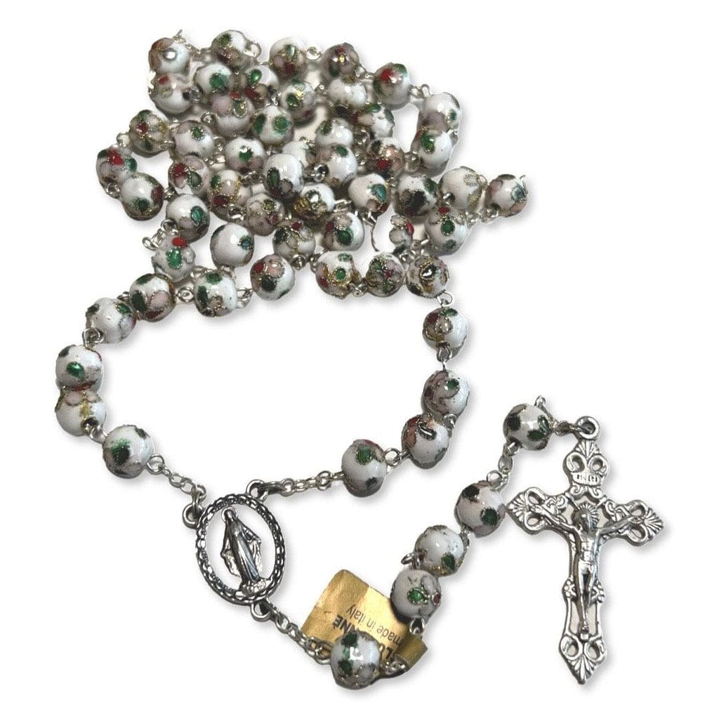 Catholically Rosaries White Cloisonne Rosary - Catholic prayer beads blessed By Pope