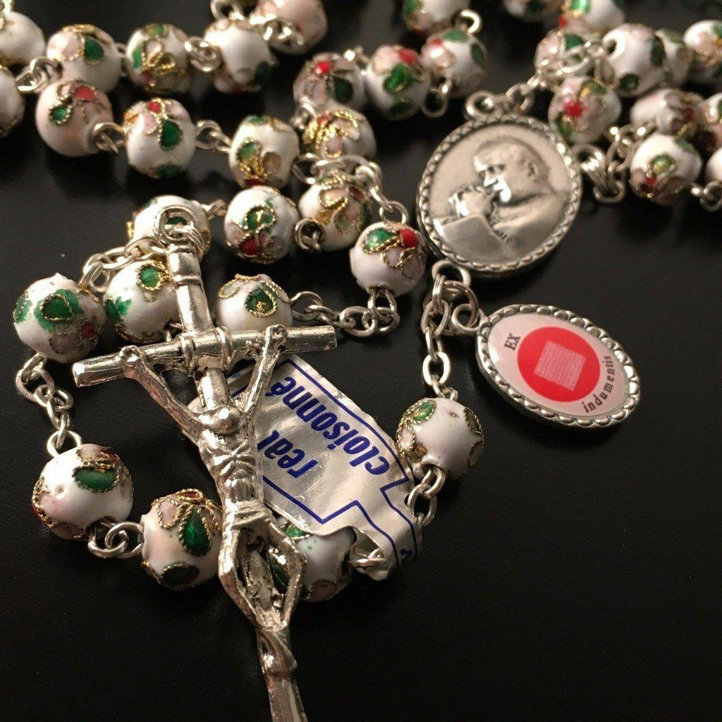 Cloisonne Rosary - St.John Paul II - JPII - Ex-indumentis relic medal Blessed - Catholically