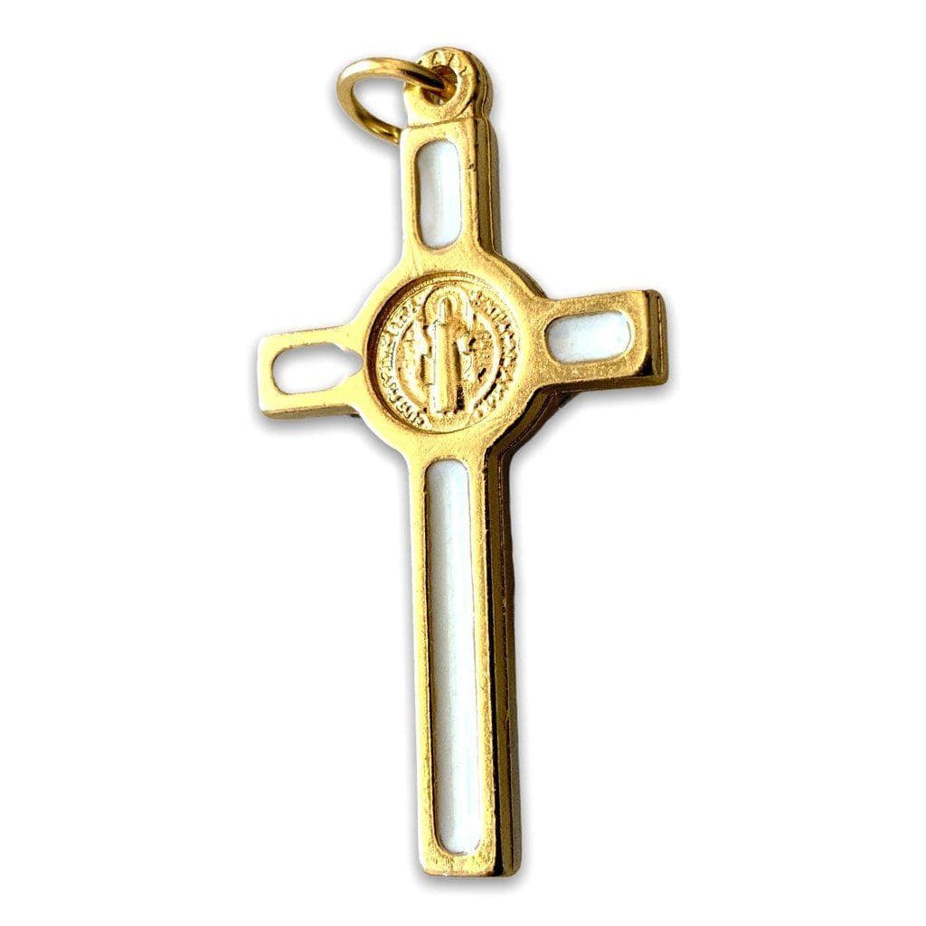 White Cross St. Benedict - Tiny Pendant - Rosary Parts - Crucifix-Catholically