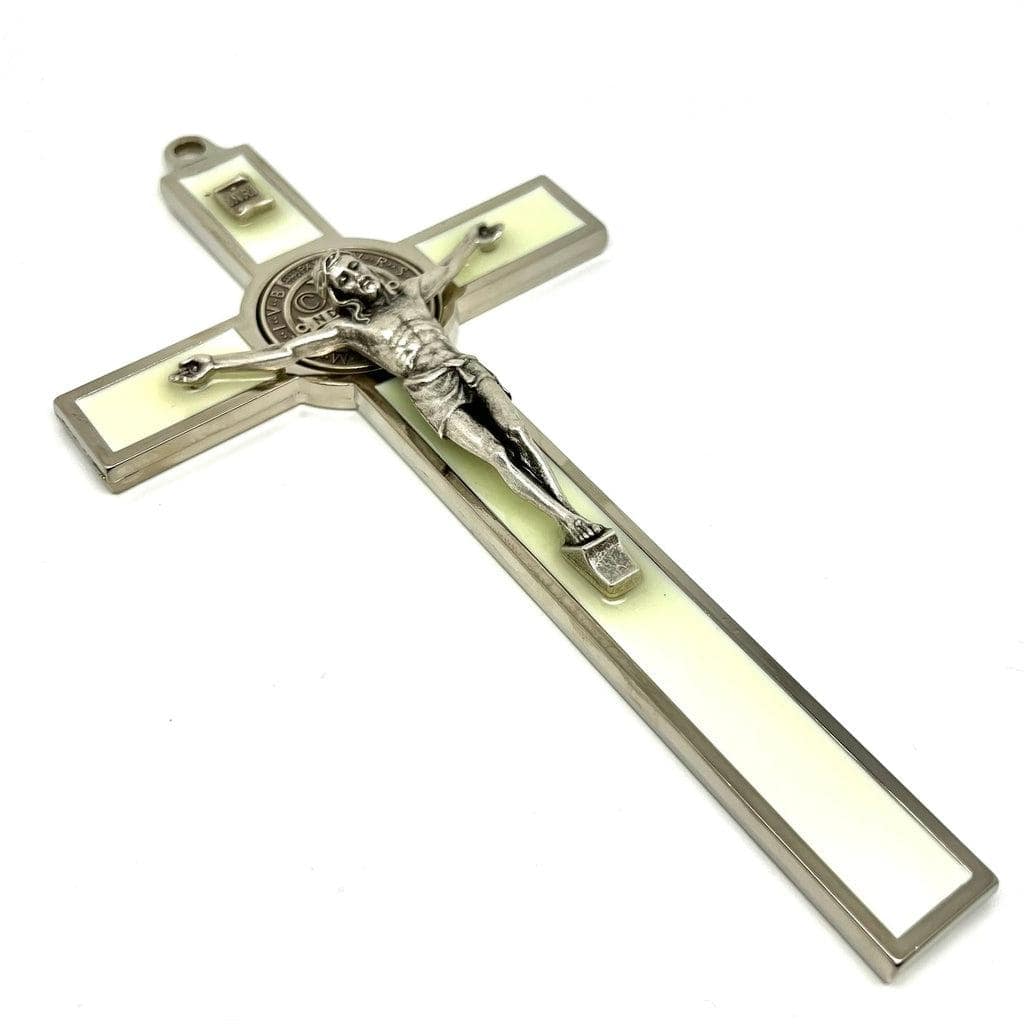 Catholically St Benedict Cross White Glow In The Dark 7.5" St. Benedict Cross Crucifix -Exorcism  -San Benito