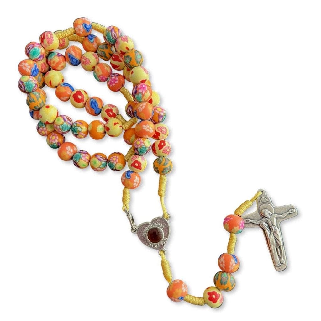 Catholically Rosaries Yellow fimo rosary With Relic of th Holy Ground of Medjugorje Blessed By Pope